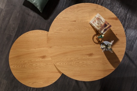 Industriële stijl Ronde eikenlook 80 cm salontafel set van 2 - Img 7