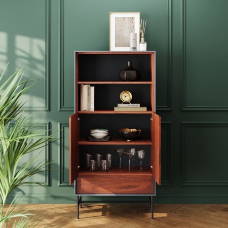 Kabinet /Vitrinekast Selina 82x170cm met notenhoutfineer in warm bruin - Img 8