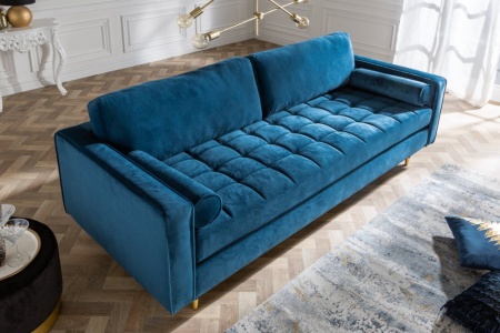 Luxe design 3-zitsbank 225 cm zitcomfort pocketvering stof fluweel aqua - Img 3