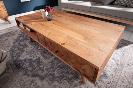 Massief acacia hout salontafel 100 cm 3D-oppervlak - Img 3