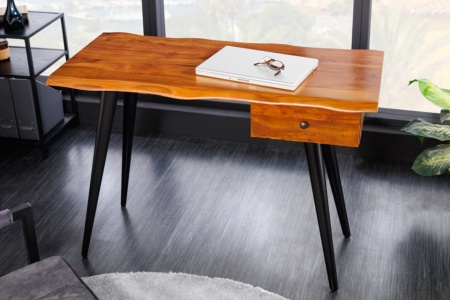 Massief bureau WILD 110 cm acaciahouten boomrand met metalen ladepoten - Img 6