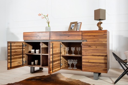 Massief dressoir GENESIS 170 cm bruin gevlamd acaciahout metaal industrieel design - Img 2