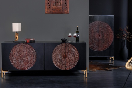 Massief dressoir MANDALA 160 cm mangohout zwart gouden poten - Img 4