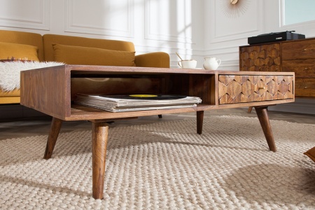Massief hout salontafel met lades LIVING 110 cm naturel sheesham 3D-oppervlak massief hout - Img 2