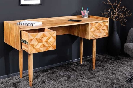 Massief houten bureau ALPINE 135 cm natuurlijke acaciahoningafwerking met opberglades - Img 5