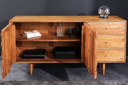 Massief houten dressoir ALPINE 145 cm natuurlijke acacia retro-design met honingkleurige afwerking - Img 7