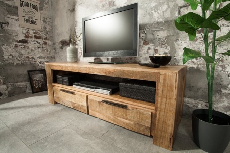 Massief tv-bord IRON CRAFT mangohout lowboard 130 cm 2 lades - Img 3