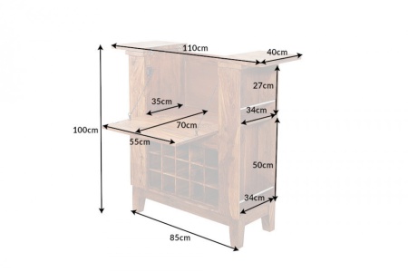 Massieve barkast MAKASSAR 85 cm Sheesham stenen huisbar - Img 2