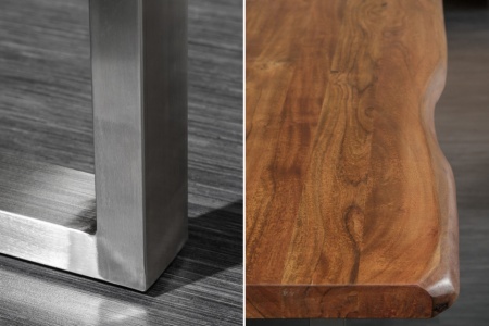 Massieve boomstam eettafel MAMMUT NATURE 180cm acacia 3,5cm tafelblad roestvrijstalen poten - Img 8