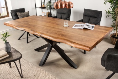 Massieve boomstam eettafel MAMMUT NATURE 220cm acacia 6cm tafelblad sterframe - Img 5