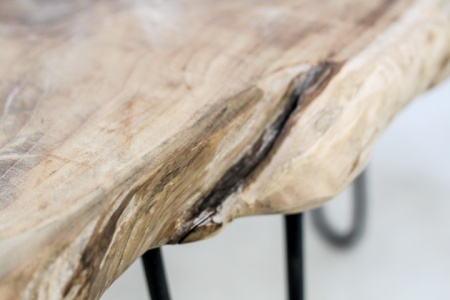Massieve consoletafel WILD 120 cm teak massief houten boomschijf Haarspeldpoten - Img 3