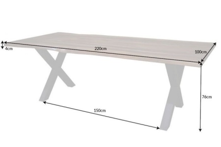 Massieve eettafel AMAZONAS 220cm bruin sheesham met X-onderstel - Img 2