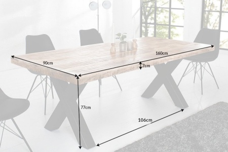 Massieve eettafel IRON CRAFT 160 cm mangohout industrieel design met X-poten - Img 2