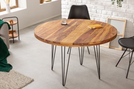 Massieve eettafel MAKASSAR 120cm sheesham rond met haarspeldpoten - Img 3