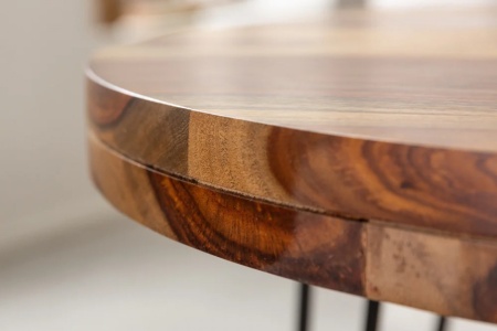 Massieve eettafel MAKASSAR 80cm sheesham rond met haarspeldpoten - Img 5