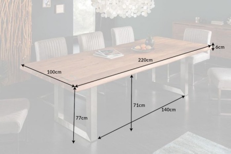 Massieve eettafel MAMMUT ARTWORK 220 cm acacia 6 cm blad naturel roestvrij staal - Img 4