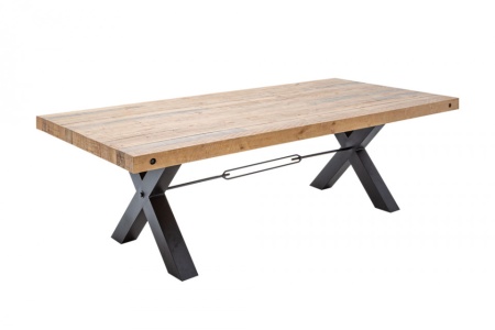 Massieve eettafel ROAD 200cm naturel gerecycled grenen industrieel design X-frame - Img 8