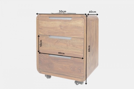 Massieve rolcontainer 60 cm Sheesham palissander houten steenafwerking 3 laden - Img 7