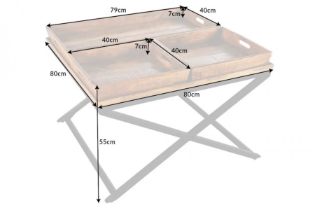 Massieve salontafel 80cm mangohout incl. 3 uitneembare dienbladen - Img 2