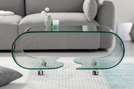 Moderne glazen transparant salontafel op wielen 90 cm - Img 4