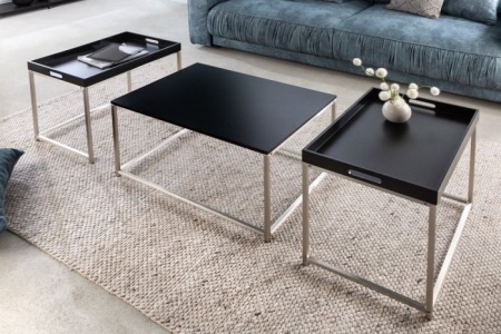 Moderne salontafel set van 3 ELEMENTS 75cm zwart stalen uitneembaar blad - Img 2