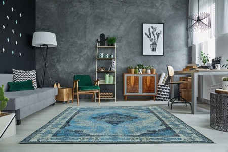 Oosters katoenen vloerkleed 240x160cm blauw geometrisch patroon - Img 6