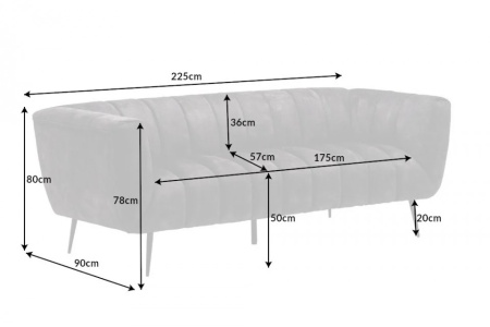 Retro 3-zitsbank NOBLESSE 225cm antiek roze fluweel 3-zits met decoratief stiksel - Img 2