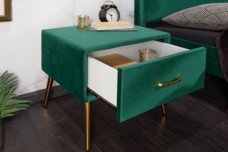 Retro nachtkast met lade fluweel stof smaragdgroen 45cm - Img 3