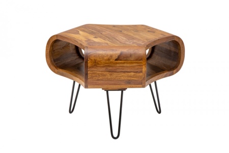 Retro salontafel ORGANIC LIVING 70cm Sheesham palissander haarspeldpoten - Img 8