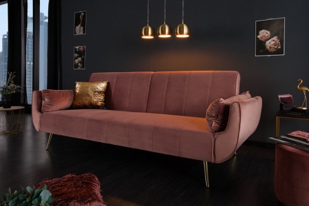 Retro slaapbank 220 cm oudroze fluwelen gouden voeten bed functie 3-zitsbank - Img 3