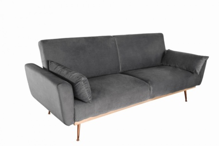 Retro slaapbank BELLEZZA 208 cm grijs fluweel stof 3-zits bank inclusief kussens - Img 7