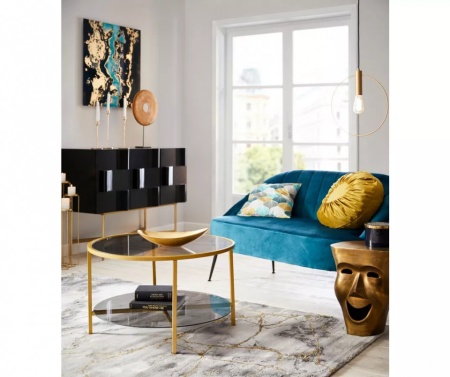 Ronde Glazen salontafel met gouden frame 75 cm - Img 2