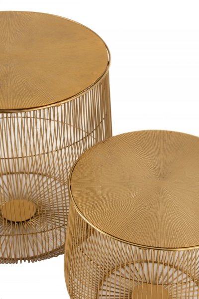 Salontafel Set Van 2 Bijzettafel Mand Metaal Goud - Img 3