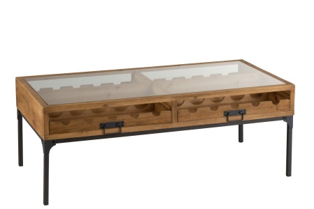 Salontafel Voor Wijnflessen Rechthoek Hout Naturel met glasplaat 120cm - Img 2