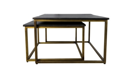 Set van 2 Vierkante zwart salontafel 70x70 cm/60x60 cm - black wash/antique gold - - Img 2