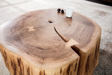 Solide salontafel GOA 60cm acacia boomstam met unieke wielen - Img 2