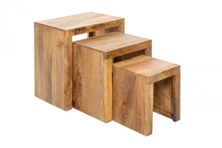 Solide set van 3 bijzettafels MAKASSAR 45 cm naturel mangohout - Img 8
