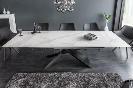 Uitschuifbare eettafel Rome 180-220-260 cm keramiek in marmerlook Wit - Img 2