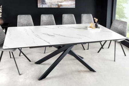 Uitschuifbare wit keramisch eettafel160-200cm wit keramisch marmer zwart metalen onderstel - Img 3