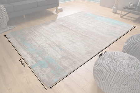 Vintage katoenen vloerkleed 240x160cm blauw grijs verwassen gebruikte look - Img 7