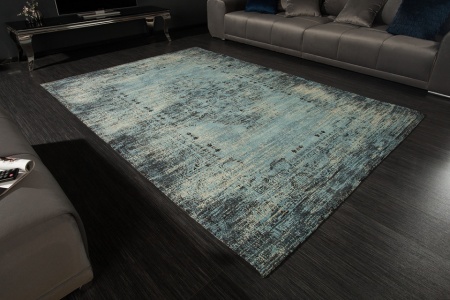 Vintage katoenen vloerkleed OUD 240x160cm antiek blauw verwassen gebruikte look - Img 3