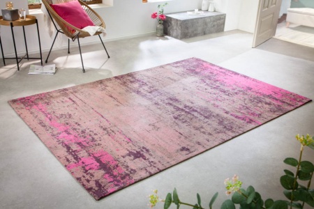 Vintage vloerkleed 240x160cm roze beige verwassen gebruikte look - Img 4