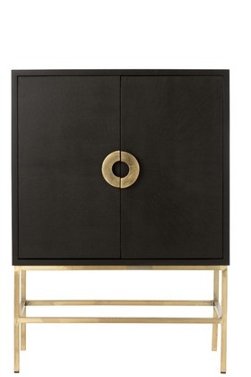 Wandkast Mangohout zwart / goud 2 Deuren 2 Laden 140cm - Img 2