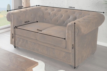 Chesterfield 2-zits bank 150 cm antiek bruin met knoopsluiting en veerkern - Img 4