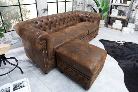 Chesterfield 3-zits bank 205cm antiek bruin met knoopsluiting en veerkern - Img 8
