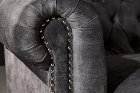 Chesterfield 3 zits bank 205cm grijs velours met knoopstiksels en binnenveren - Img 5