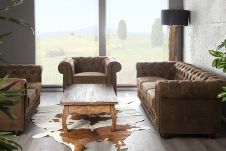Chesterfield fauteuil 110cm antiek bruin met knoopsluiting en veerkern - Img 3