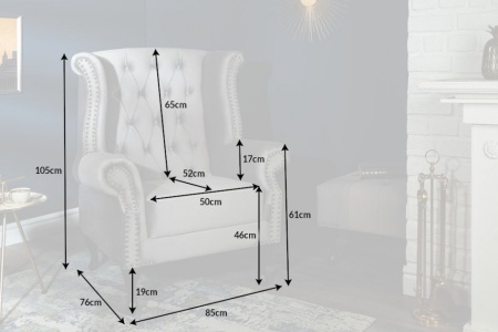Chesterfield fauteuil 85cm zilvergrijs fluweel met knoopsluiting - Img 2