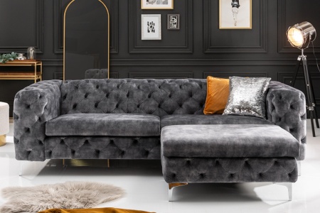 Chesterfield stof Fluweel donkergrijs 3-zitsbank 235 cm - Img 5