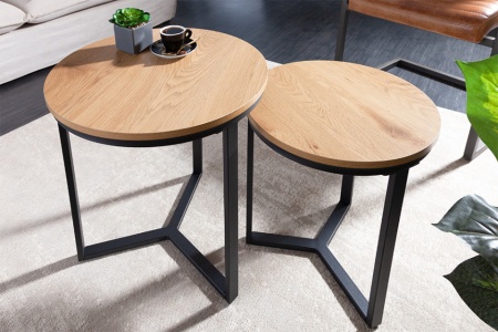 Design bijzettafel set van 2 eiken look 50 cm industriële stijl - Img 4